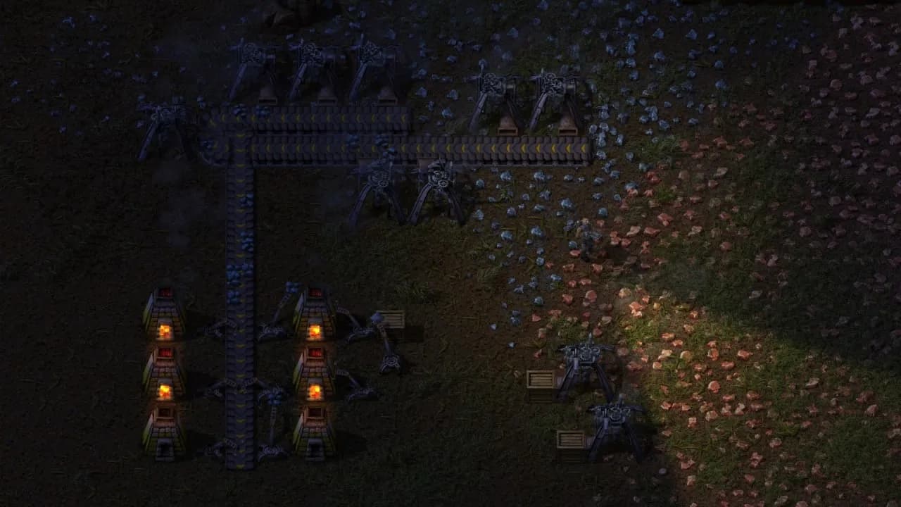 Фабрика Factorio ночью